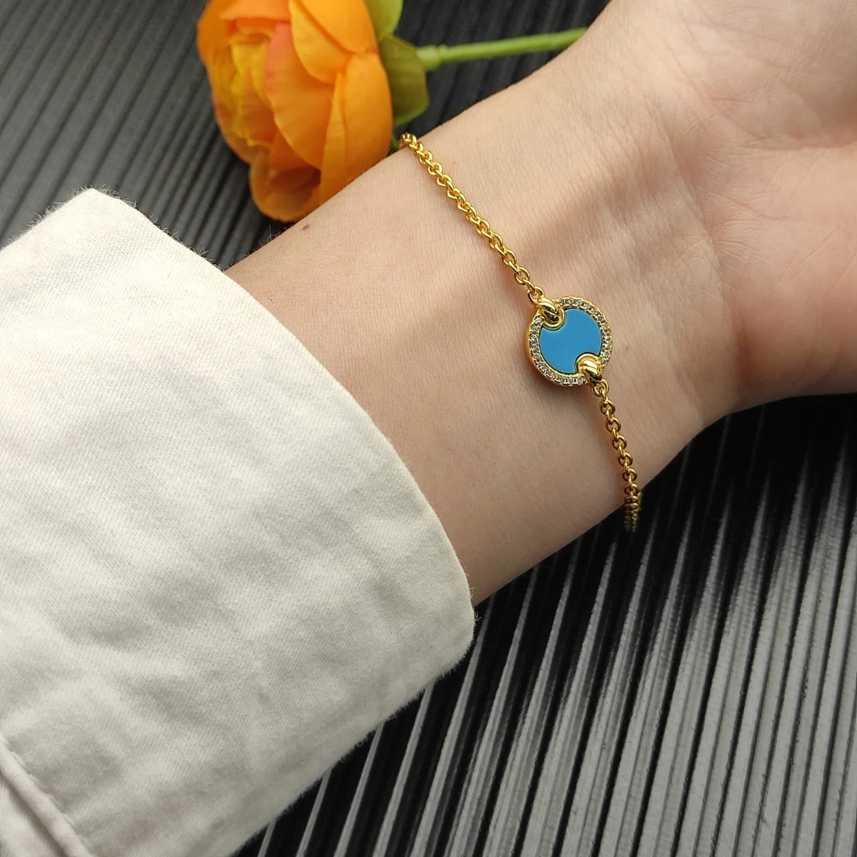 FASHIONISTA DY High-Quality Silver-Plated Round Beaded Bracelet with Diamonds, Gold-Plated Colored Gemstone Bracelet, Jewelry