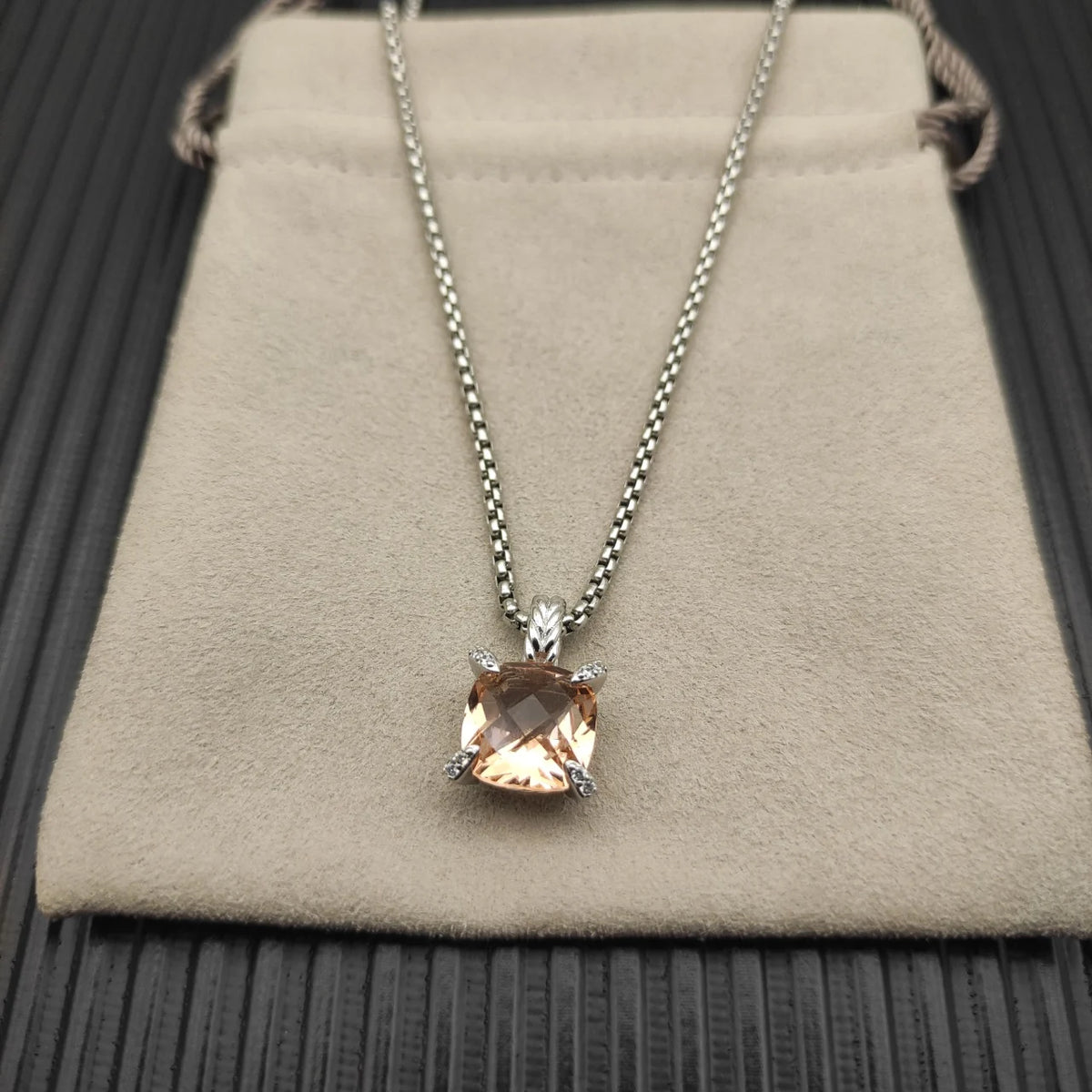 REDheart DY High-Quality Silver-Plated 11mm Four-Prong Diamond Necklace. Gold-Plated Colored Gemstone Necklace. Jewelry.