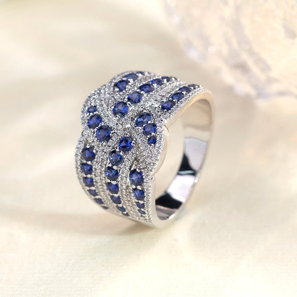 Messi Jewelry Custom Jewelry MSR-1609 925 Silver Half Eternity Ring Lab Grown Sapphire Ring