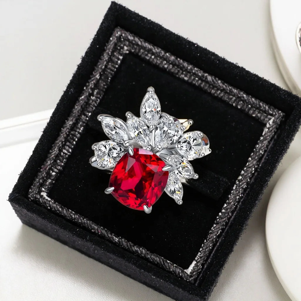 MUSHAN Jewelry Factory 925 Sterling Silver 18K Gold Plated Luxury Eternity Wedding Bands Pave Setting Ruby Rings Women