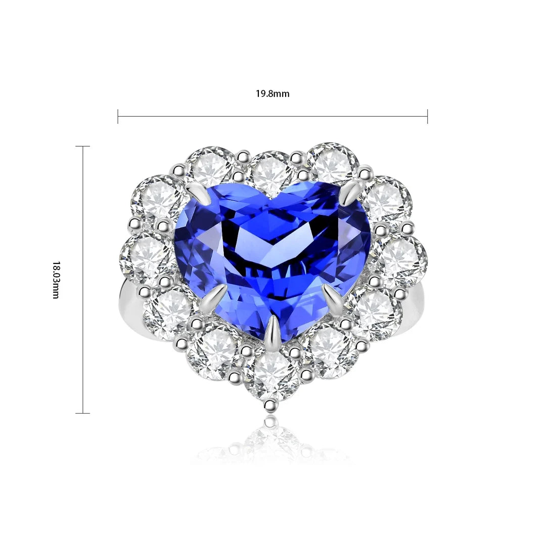 Gemfiori Lab Grown Paraiba Heart Engagement Ring Sterling Silver 925 Rhodium Plated Prong Setting Vintage Style Wedding