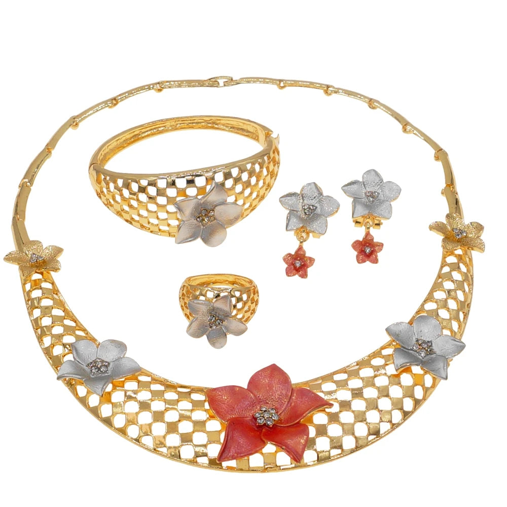 Zhuerrui Simple 24K Gold Plated Jewelry Sets Red Big Bead Necklace Bracelet Jewelry Set Latest Woman Party Gifts HN21030214