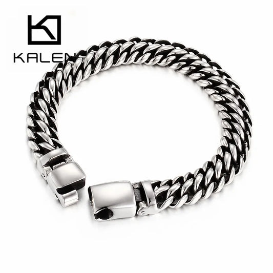 KALEN Silver Color Stainless Steel Link Charm Bracelets for Men
