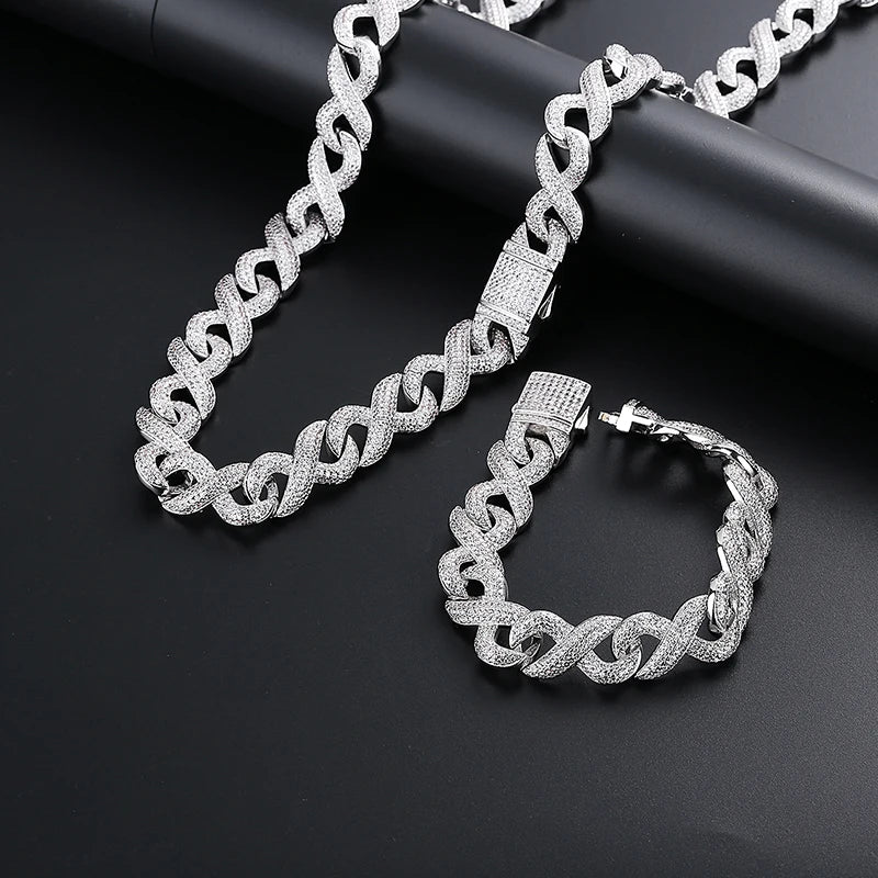 Luxury Men's Hip Hop Jewelry Set Cuban Chain Link Ice Out Diamond Bracelet Silver Plated Brass Zircon Copper Geometric 100-22