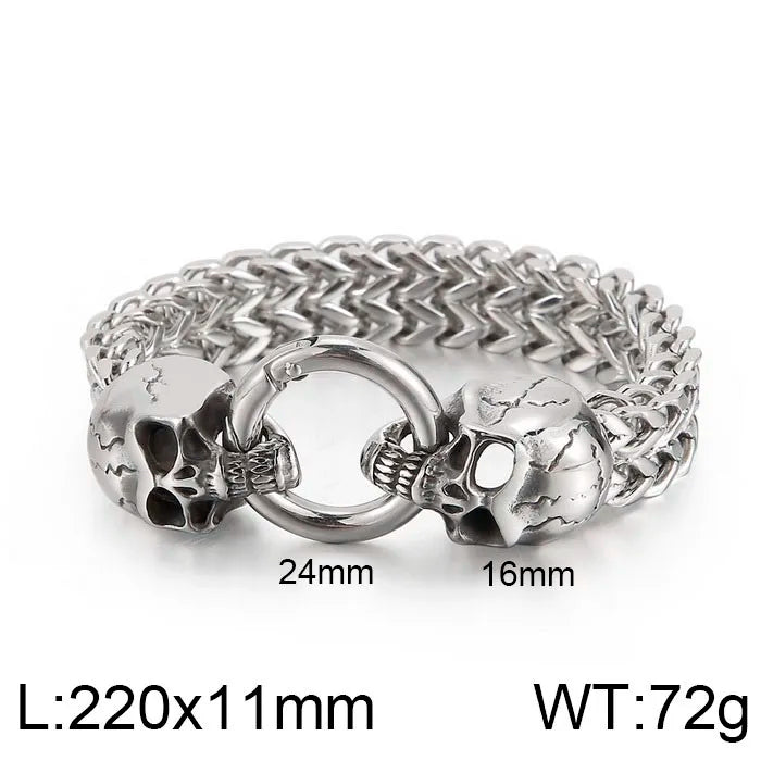 REBEL Men Fashion Punk Stainless Steel Bracelet Scary Skull Link Chain Bracelet