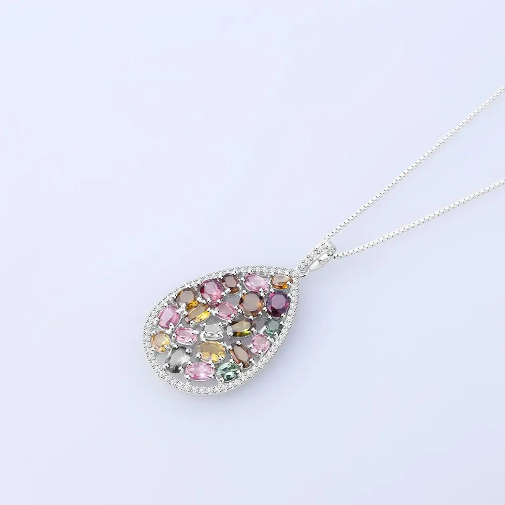 ArtistA Abiding Factory Jewelry Accessory Natural Tourmaline Gemstone 925 Sterling Silver Pendant Custom Waterdrop Shape Pendant Charm