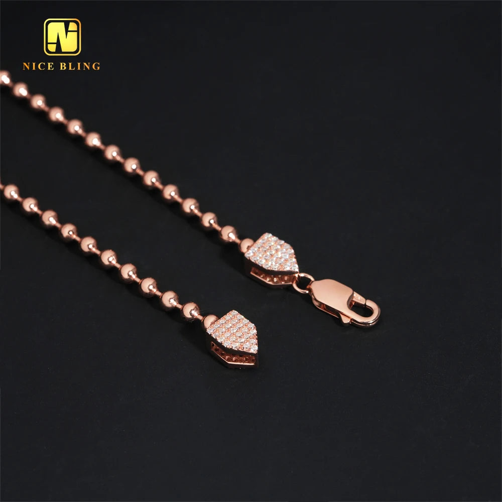 Pass Diamond Tester VVS Moissanite Diamond Rose Fashion Iced Out Hip Hop Women Link Chain 925 Silver Women Beaded Necklace