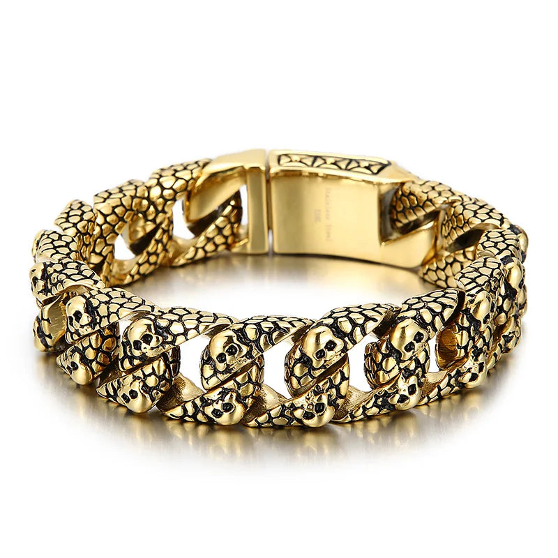 REBEL Hiphop Fashion Vacuum Plating Black Patten Skull Casting Bracelet Men Stainless Steel Jewelry Bracelets Bangles
