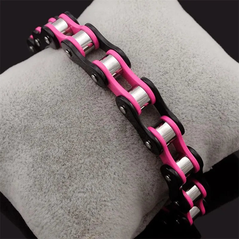 REBEL Stainless Steel Punk Style Geometric Chain Link Bracelet Rock Roll Motorcycle Bicycle Styles Matte Finis