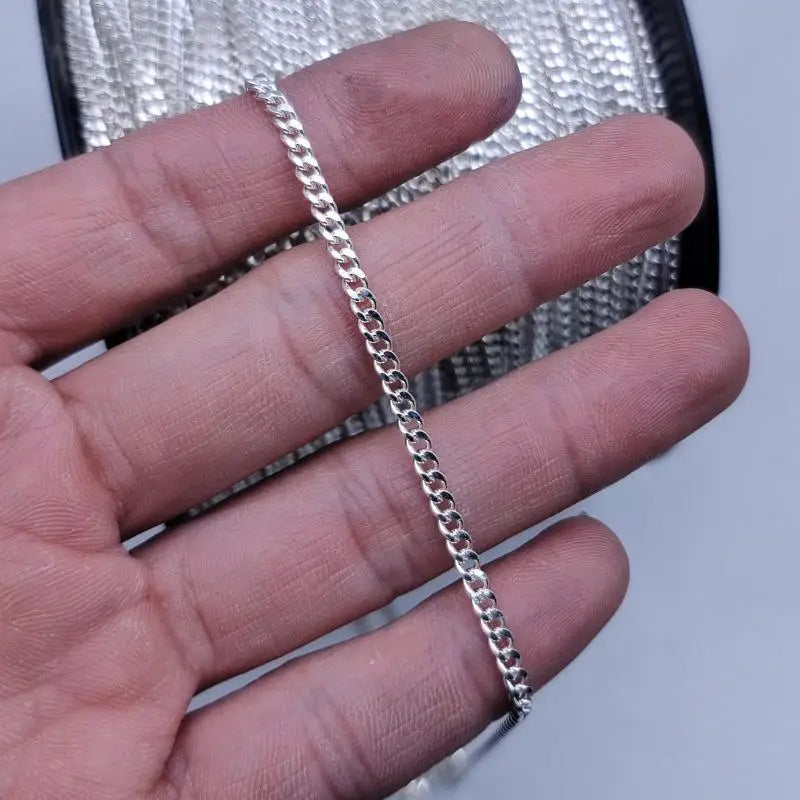 Fashion 925 Sterling Silver DC Cut Cuban Link Chain for Women Making Anti Tarnish Bracelet Necklace