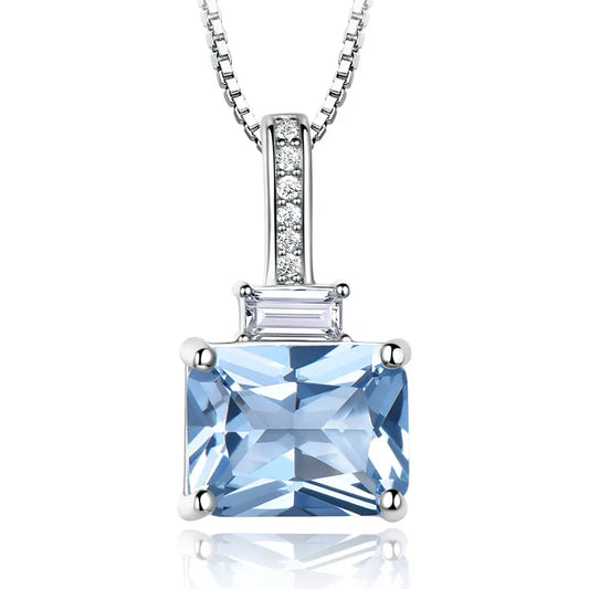 Classic Design Gemstone Jewelry Rectangle CZ Cubic Zircon Diamond 925 Sterling Silver  Pendants Necklaces for Women