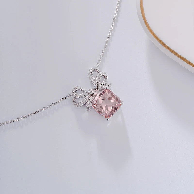 Gemfiori Korean Style Jewelry 18k Real Gold Natural Morganite Diamond Angel Jewelry Necklace for Women