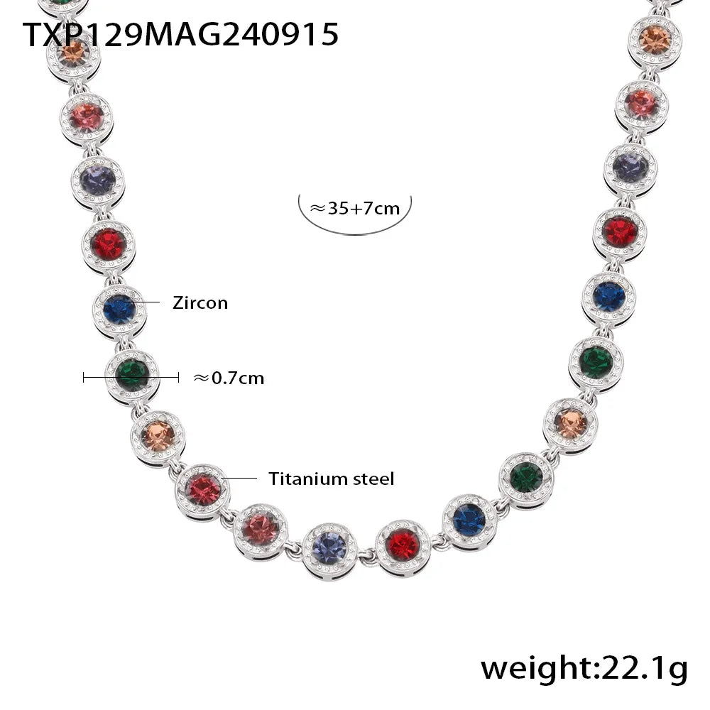 REDheart New Stainless Steel Full Drill 3A Zircon Mixed Color Bracelet PVD Vacuum Electroplating Does Not Fade Necklace Jewelry Set