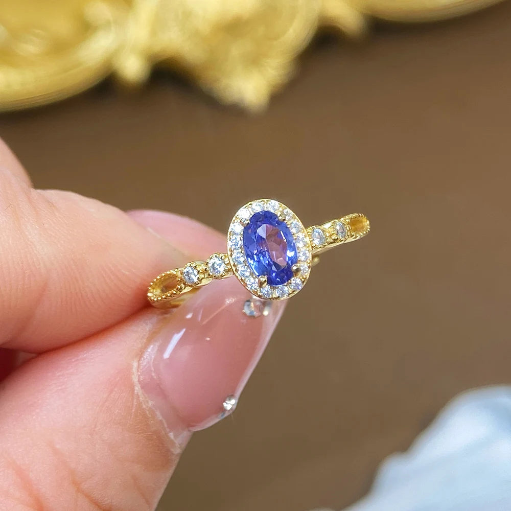 Gioiellieri Genuine Tanzanite Oval Cut Solitaire Ring Rhodium Plated Luxury Ladies Fashion Jewelry Daily Wear Wedding & Anniversary Gift