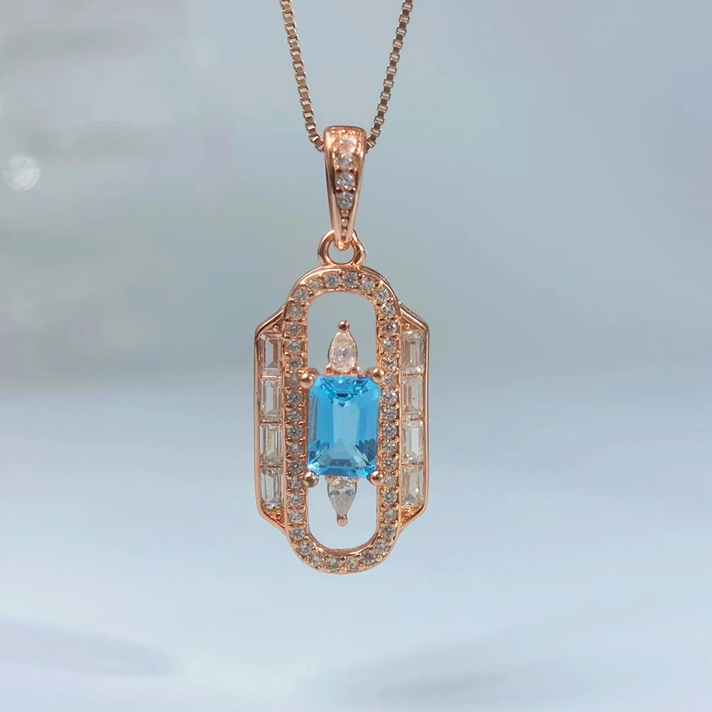 Gioiellieri Real Swiss Blue Topaz Pendant with 925 Sterling Silver for Women Natural Blue Gemstone December Birthstone Fine Jewelry Modern