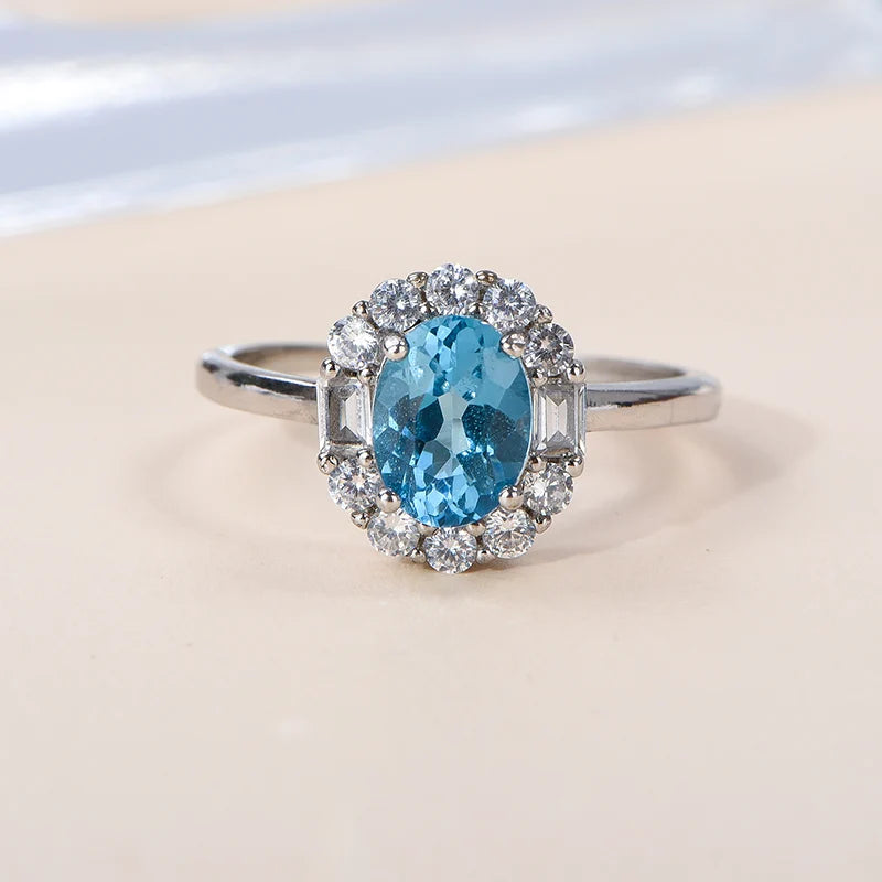 Gioiellieri Adjustable Opening 925 Sterling Silver Luxury Rhodium Plated Oval Cut Natural Topaz Gemstone Rings Prong Setting Certified