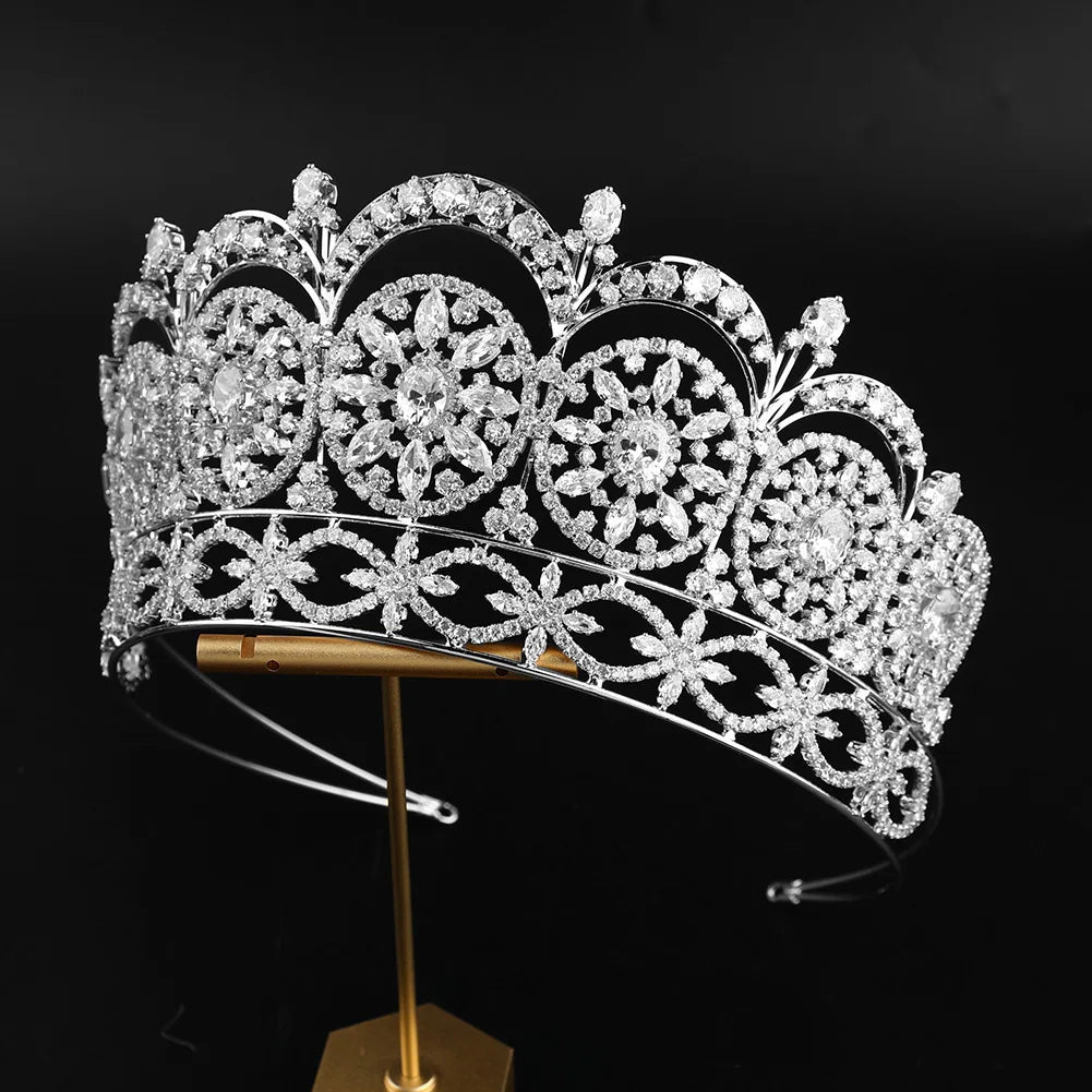 ROMANTIC Big Luxury Pageant Wedding Hair Accessories Crown Miss Universe Diamond Zircon Tiara