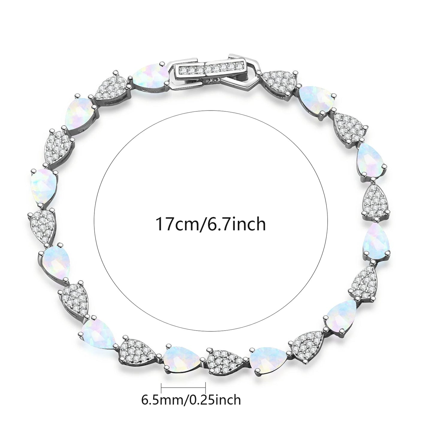 Iridescent Opal Teardrop Bracelet | Silver CZ Statement Jewelry