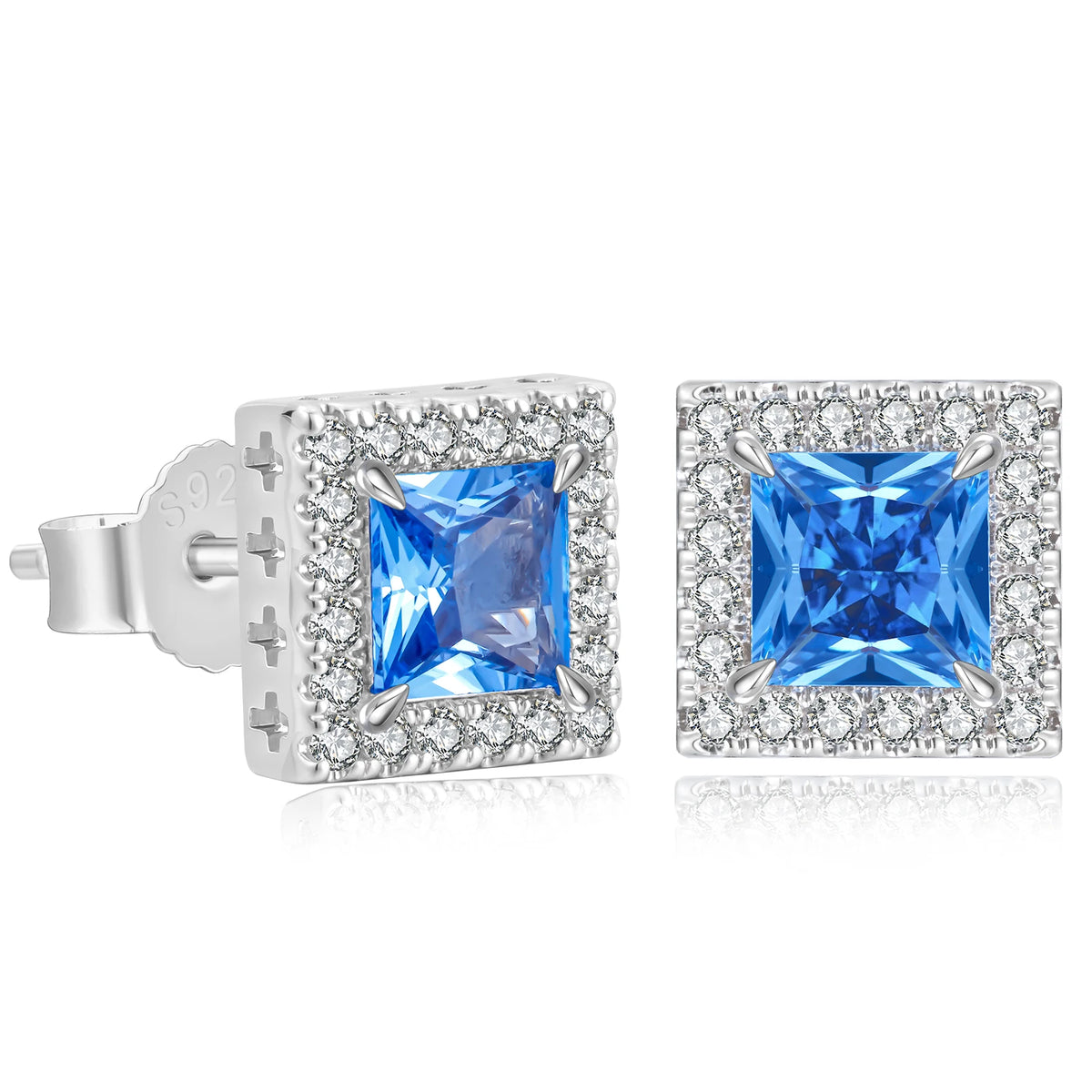 REBEL Blue CZ Stud Earring Simulated Sapphire Hip Hop Jewelry 14K Gold Plated 925 Sterling Silver Hypoallergenic Iced Out Earring