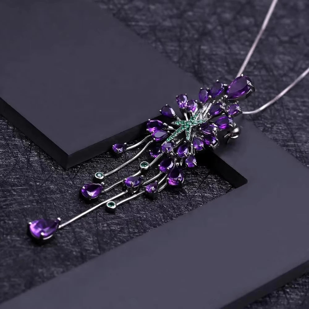 ArtistA Abiding Symbolic Jewelry 925 Silver One Style Two Wearing Amethyst Gemstone Galaxy Pendant Brooch Pin for Anniversary Gift