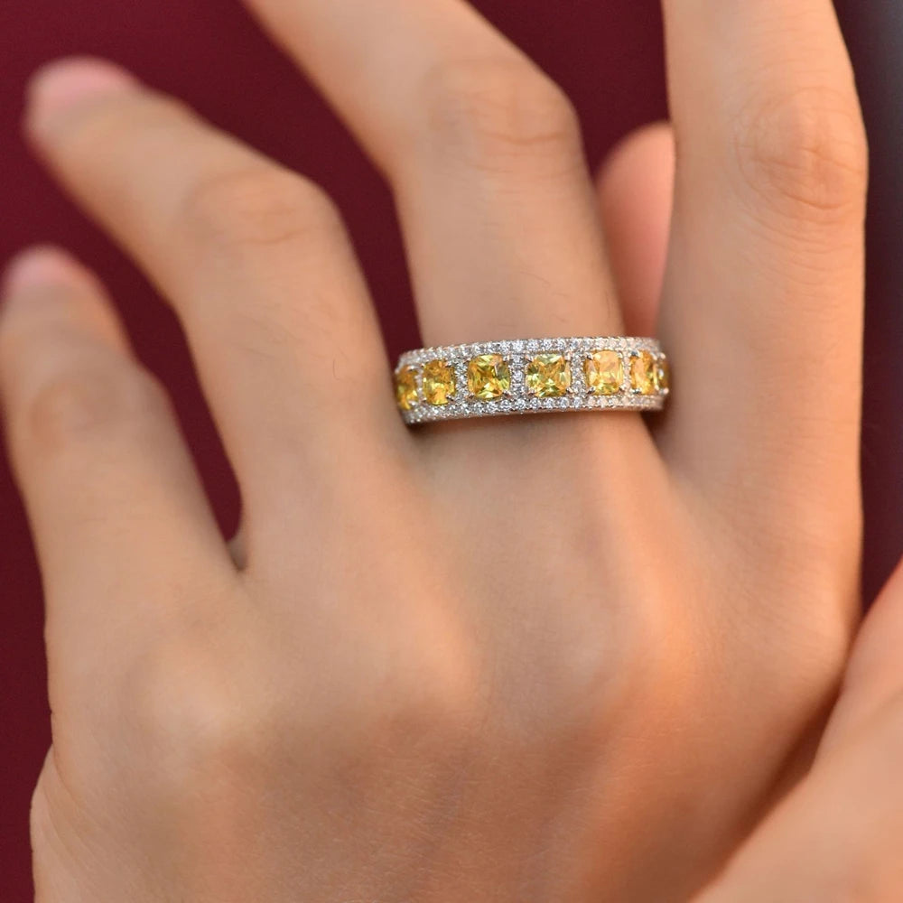 MuShan Jewelry Factory New 0.25ct Light Yellow Fat Square Cut 3.5*3.5 High Carbon Diamond Ring European and American 925 Silver