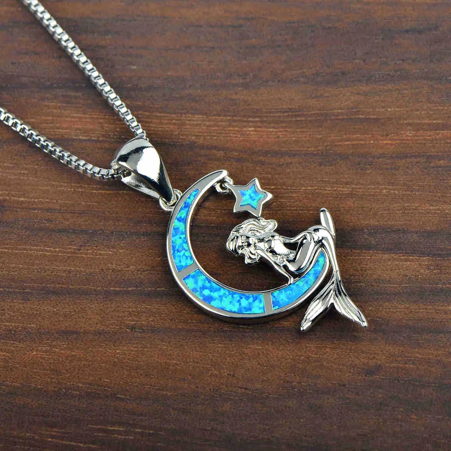 Trendy Blue Opal Mermaid Necklace - Elegant European Style Pendant Chain for Women's Fashion Jewelry