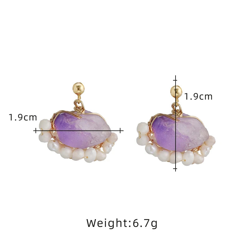 Natural Freshwater Pearl Amethyst Edging Earrings Korean Style Women Luxury Jewelry Fashion Ladies and Girls Gift GE1589
