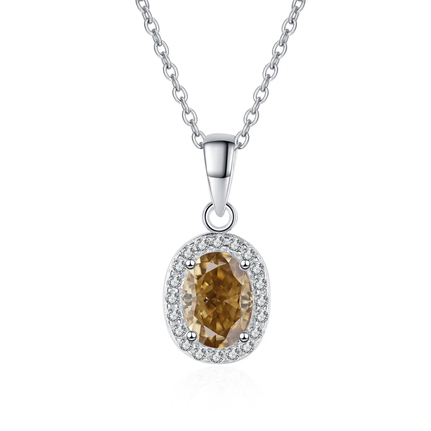 Fine Jewelry 925 Sterling Silver Bezel Set Oval Cut 3 Carat Colorful Moissanite Diamond Halo Pendant Necklaces Women