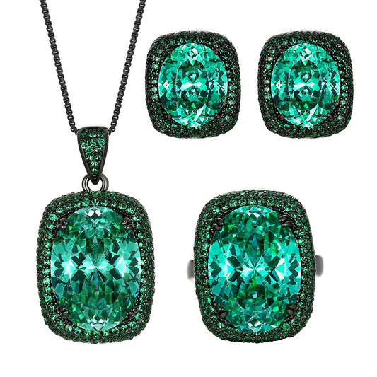 Gemfiori 2025 New Jewelry Brass Gold-plated Simulation Pala Green Black Gold High-end Feeling Set