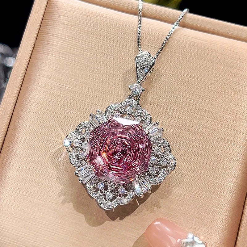 Gemfiori Luxurious Exquisite Flower Design Engagement Necklace Ring Earring Jewelry Luxurious Anniversary Gift Copper Gold-plated Set