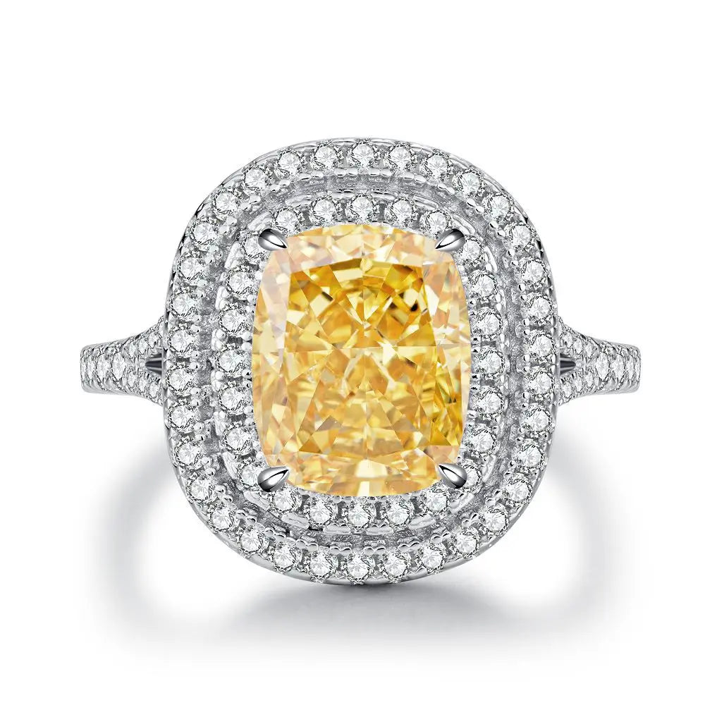 Trendy 925 Sterling Silver 5A 8A Yellow Cubic Zirconia Ring for Women Engagement Promise Bride Rings Customized Jewelry Supplies