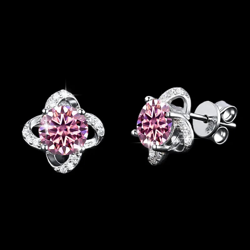 REDheart Trendy S925 Silver Four-leaf Clover Inlaid 1CT Moissanite Pendant Necklace and Earrings for Women Jewelry Set