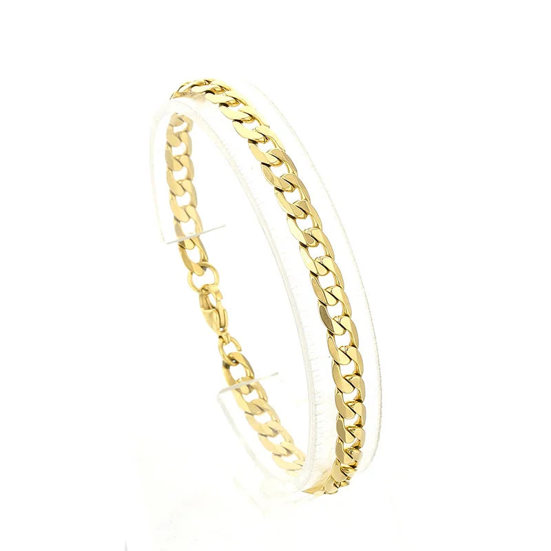 REBEL Casual 7.5/6mm Width Gold-Plated Stainless Steel Cuban Links 500mm Necklace&200mm Bracelet Jewelry Set