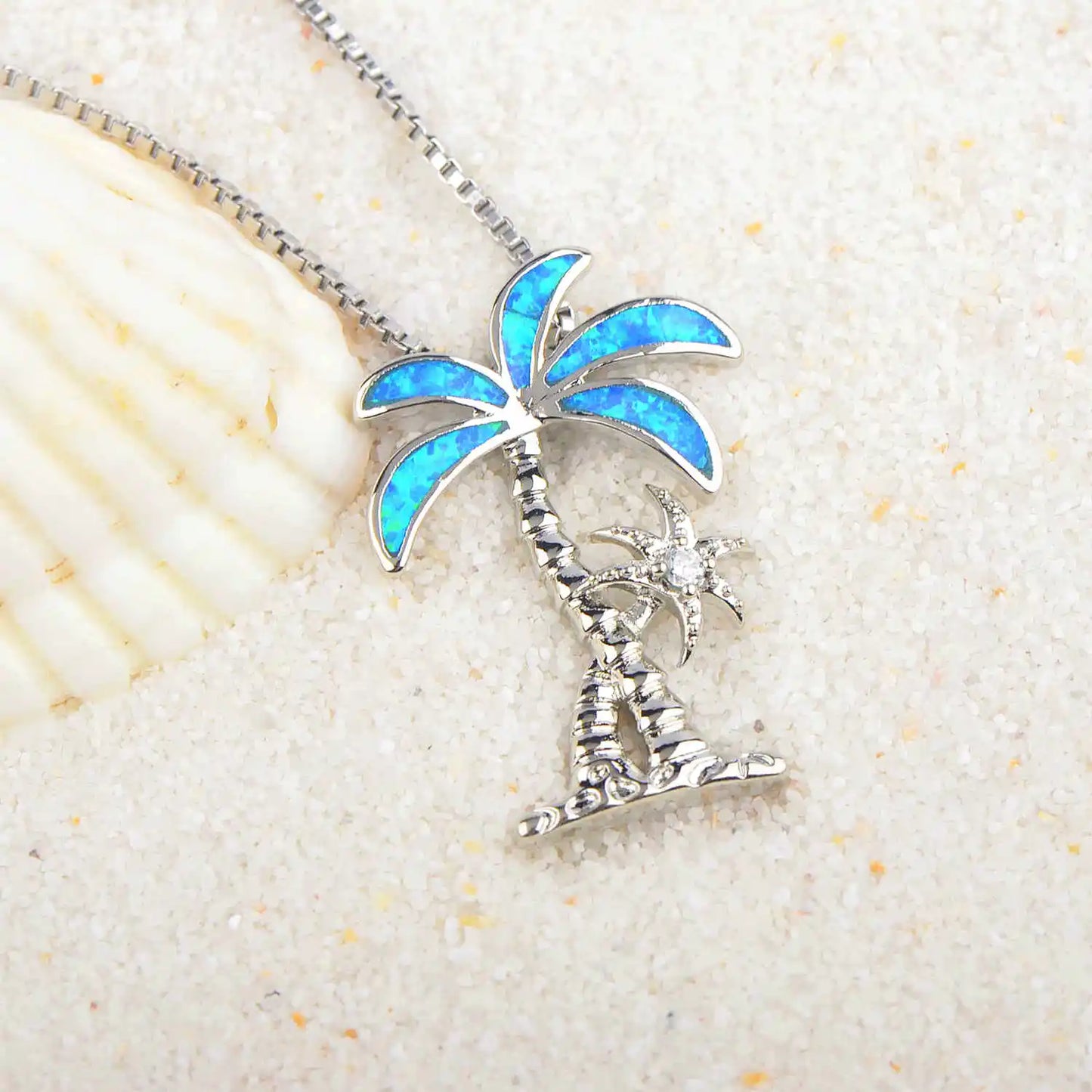 Chic Beach Motif Necklace Aobao Palm Tree Inlaid Pendant Fashion Jewelry