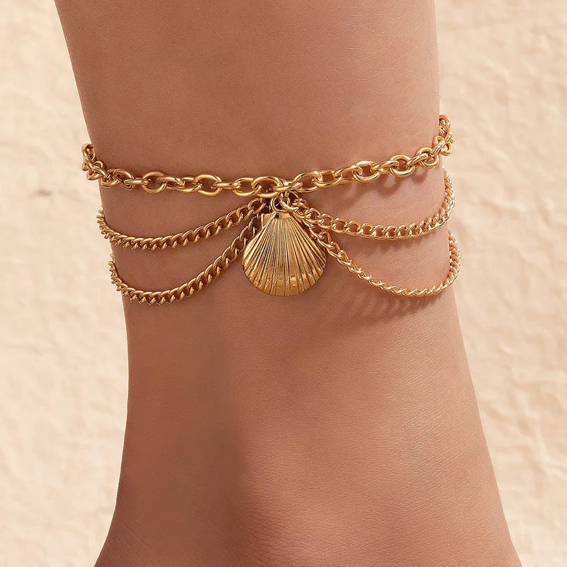 Bohemian Shell Heart Snake Summer Bracelet Set on Leg Femme Barefoot Fashion Jewelry Anklet for Women Beach Accessories Mujer