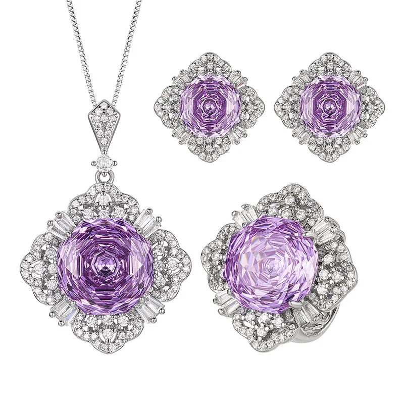 Gemfiori Fashionable Temperament Light Luxury Exquisite Violet Zircon Micro Inlaid Pendant Set Valentine's Day Gift