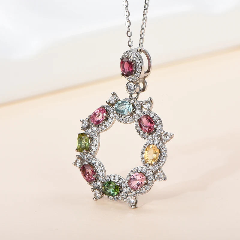 Gioiellieri Natural Tourmaline Oval Cut Platinum Plated 925 Sterling Silver Women's High-end Customized Solitaire Pendant Luxury Necklace