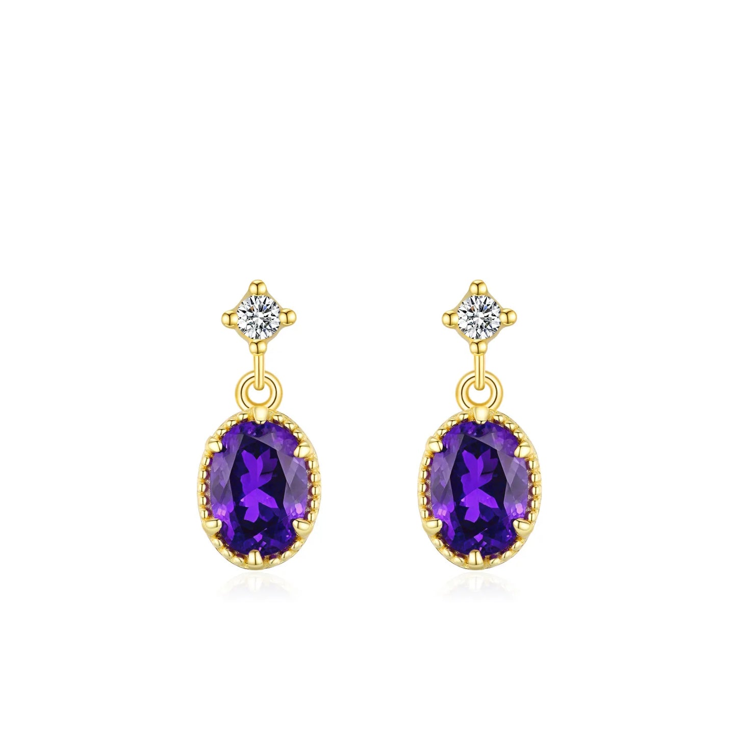 925 Sterling Silver Goose Egg Shaped Purple Necklace Earrings Vintage Style Gold Jewelry Set Gift Set