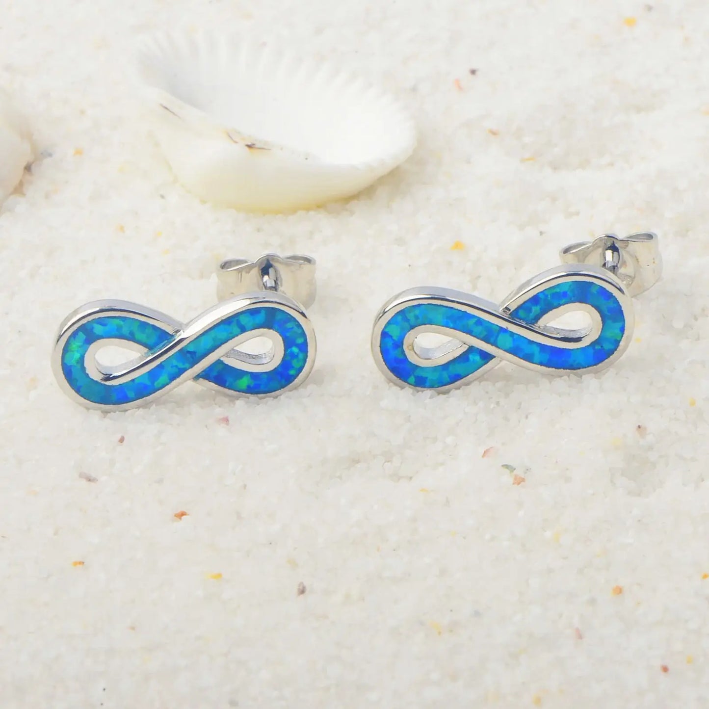 Endless Charm Blue Opal Silver Plated Geometric Christian Bohemian Stud Earrings Hawaiian Viral Jewelry TikTok Hot Seller