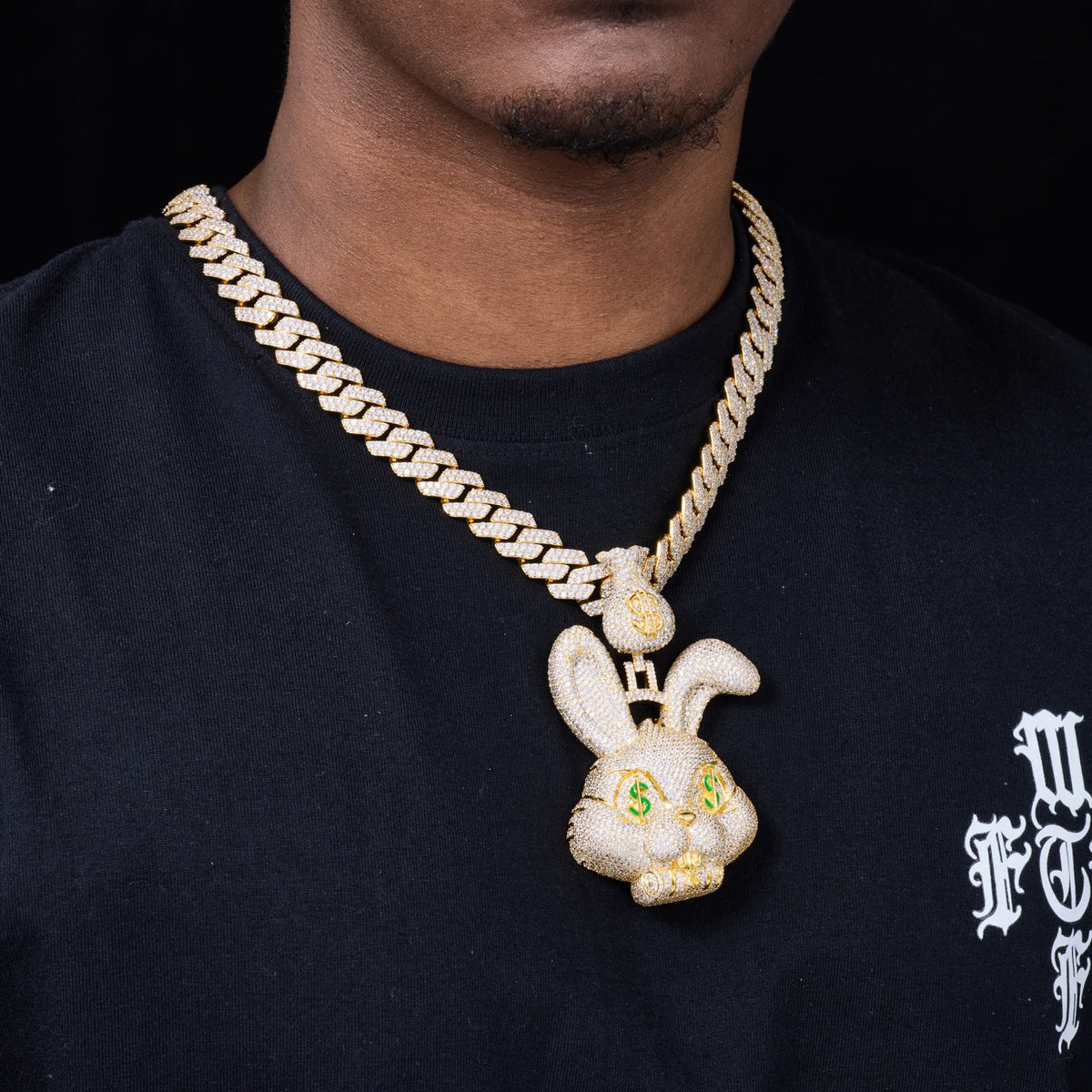 Luxury Iced Out Money-obsessed Rabbit Pendant Hip Hop Jewelry Gold Plated Brass AAAAA CZ Diamond Money Bag Bail Cartoon Pendant