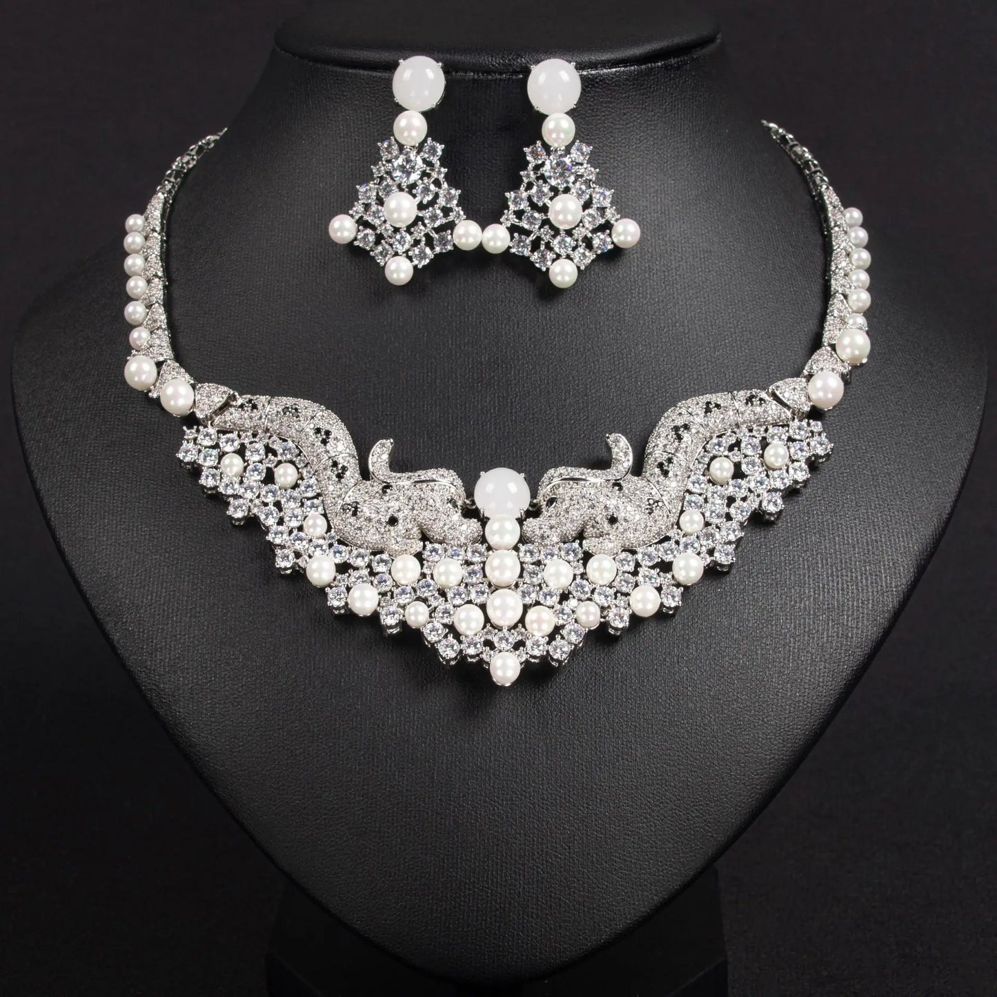 Dubai Luxury Full Pavé Zirconia Geometric Bridal Choker Set — Necklace, Earrings, Ring & Bracelet