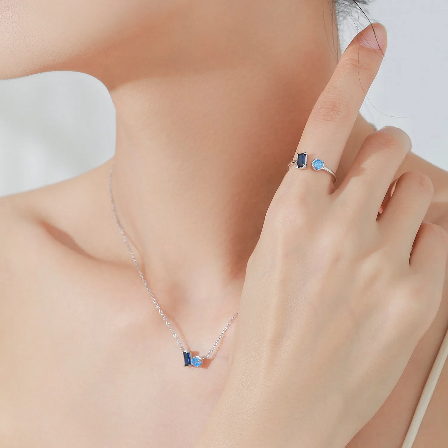 925 Sterling Silver Earrings Necklace Ring Three Piece Set Elegant Temperament Fashion Blue Jewelry Set Gift Set
