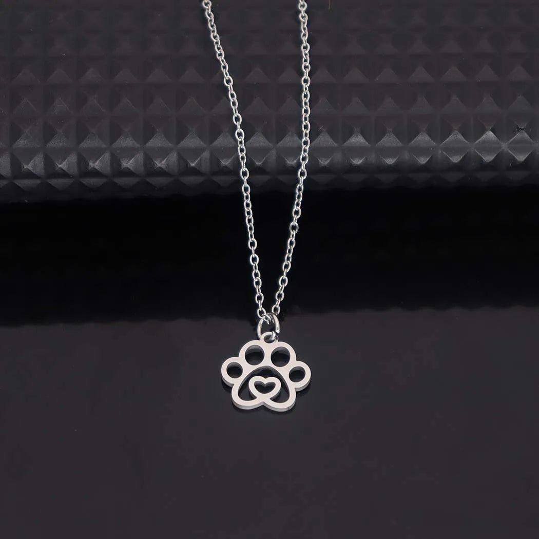Stainless Steel cat Dog Paw Pendant Bamboo Choker Women Fashionable Versatile Animal-themed Minimalist Necklace