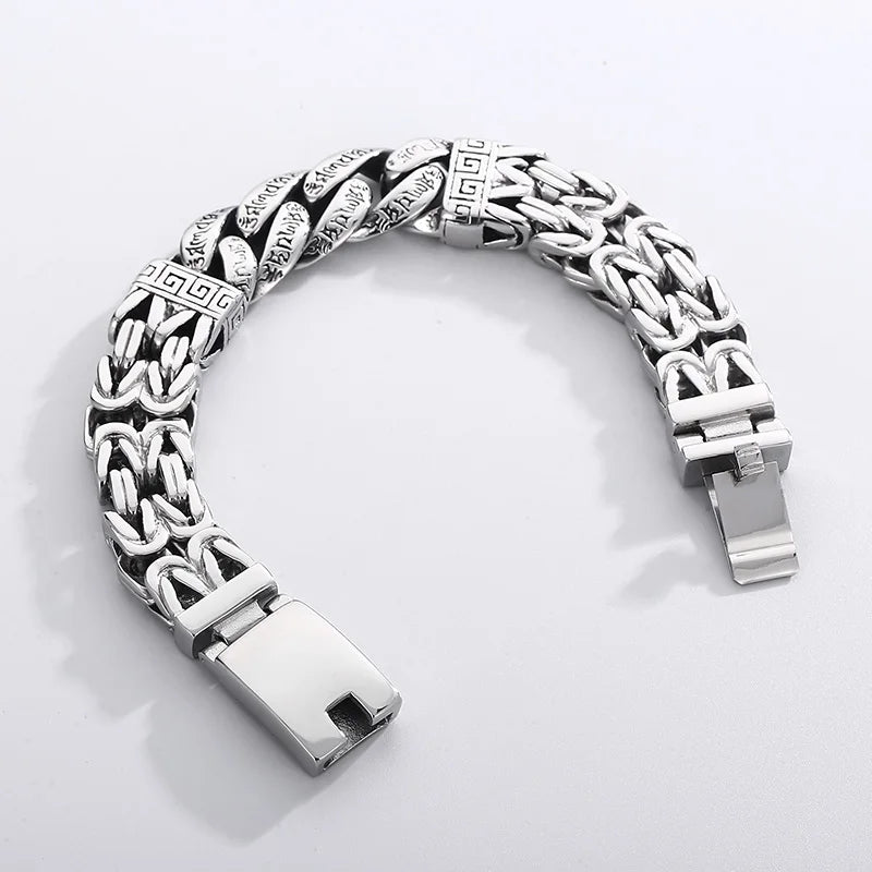 KALEN 225mm Gothic Stainless Steel Herringbone&Cuban Chain Bracelet With Ancient Runes
