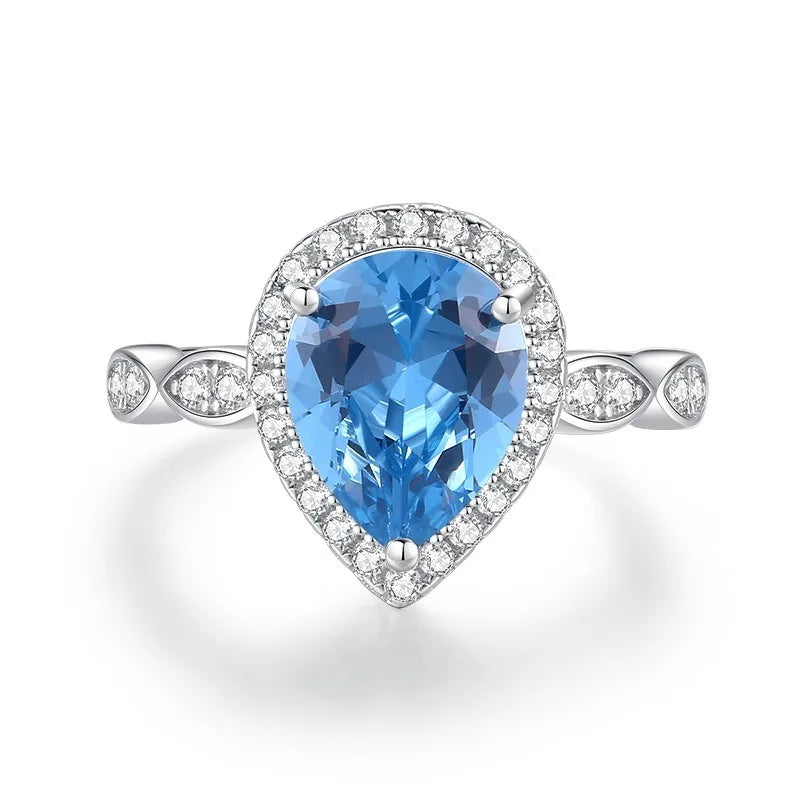 Waterproof Women 925 Sterling Silver Aquamarine 5A 8A Cubic Zirconia Ring Wedding Anniversary Rings Custom Jewelry Supplies