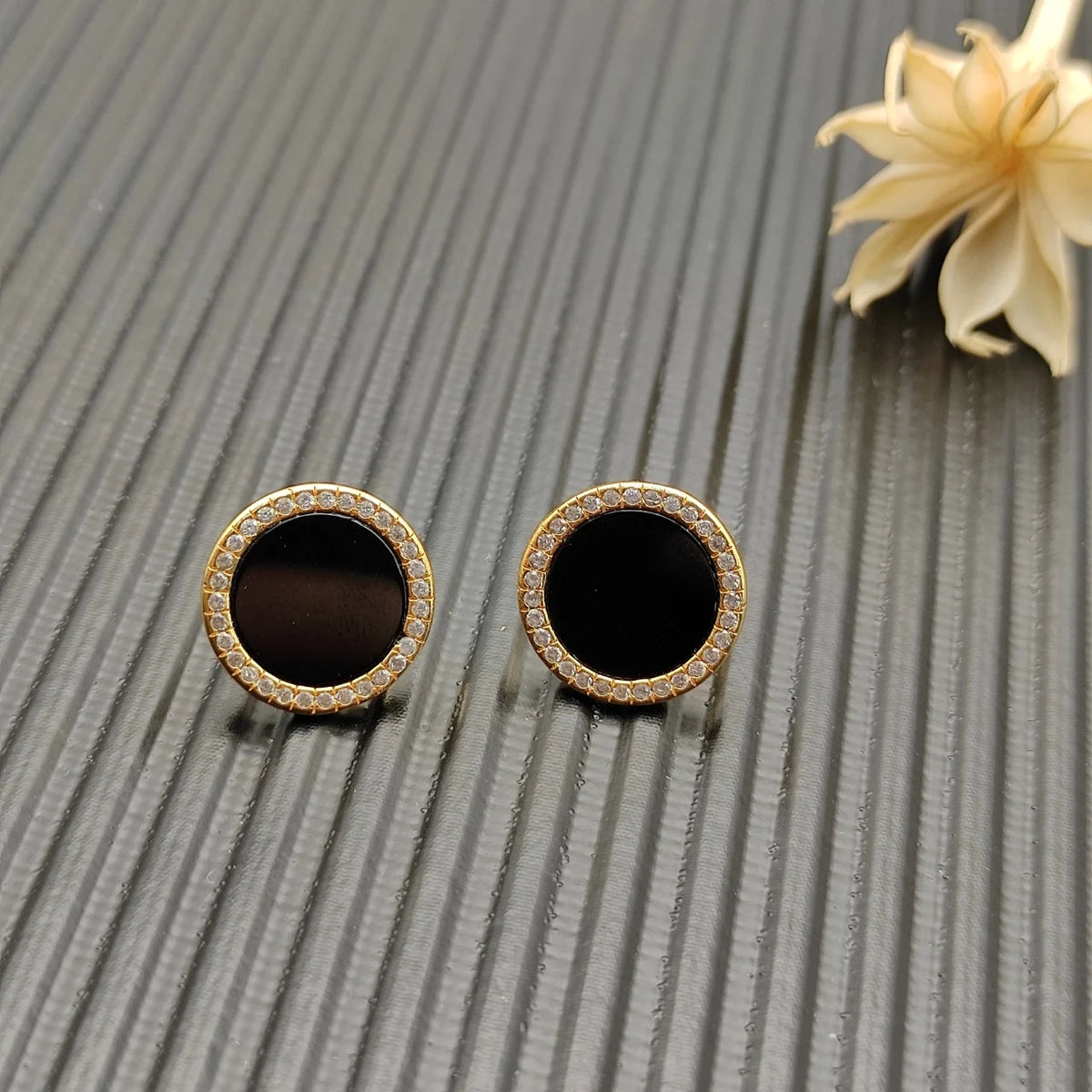 FASHIONISTA DY High-Quality Gold-Plated 14mm Round Gold Earrings with Diamonds. Gold-Plated Earrings. Jewelry .