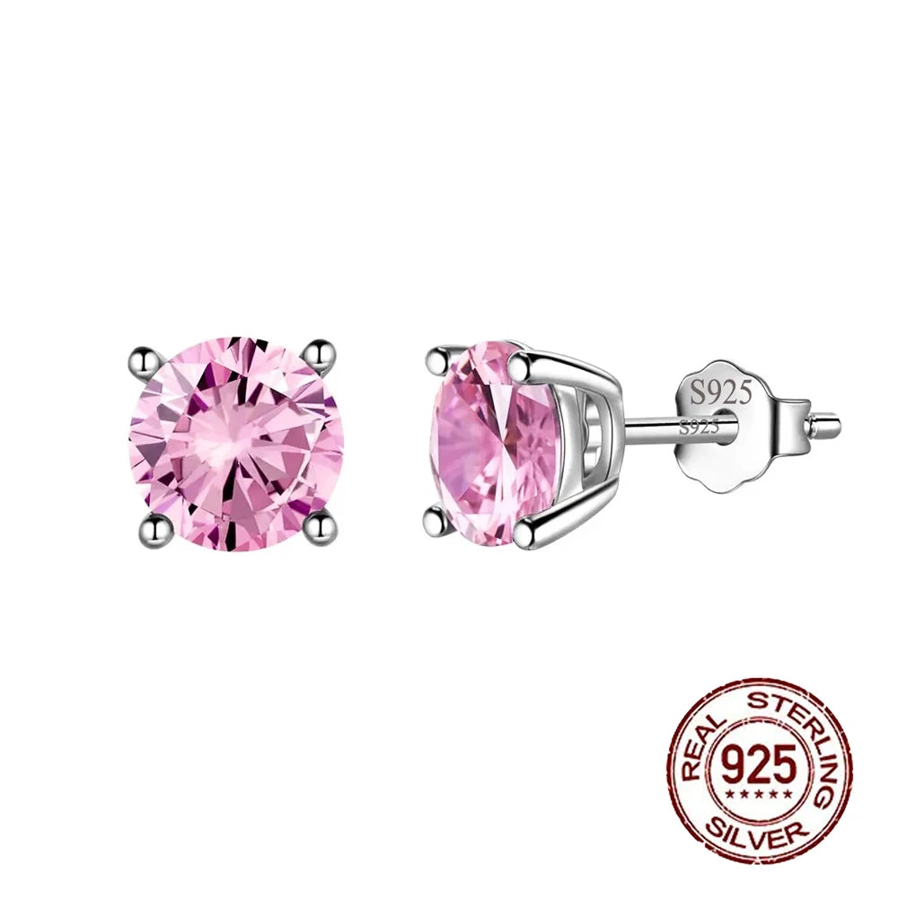 S&S 925 Sterling Silver 6mm Round CZ Stud Earrings – 6 Colours – Collection