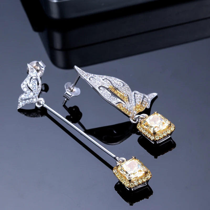 Gemfiori New in Vintage Panther Yellow Moissanite Gold Jewelry for Women 18 K Gold Animal Earrings Wedding Jewelry Party Gift