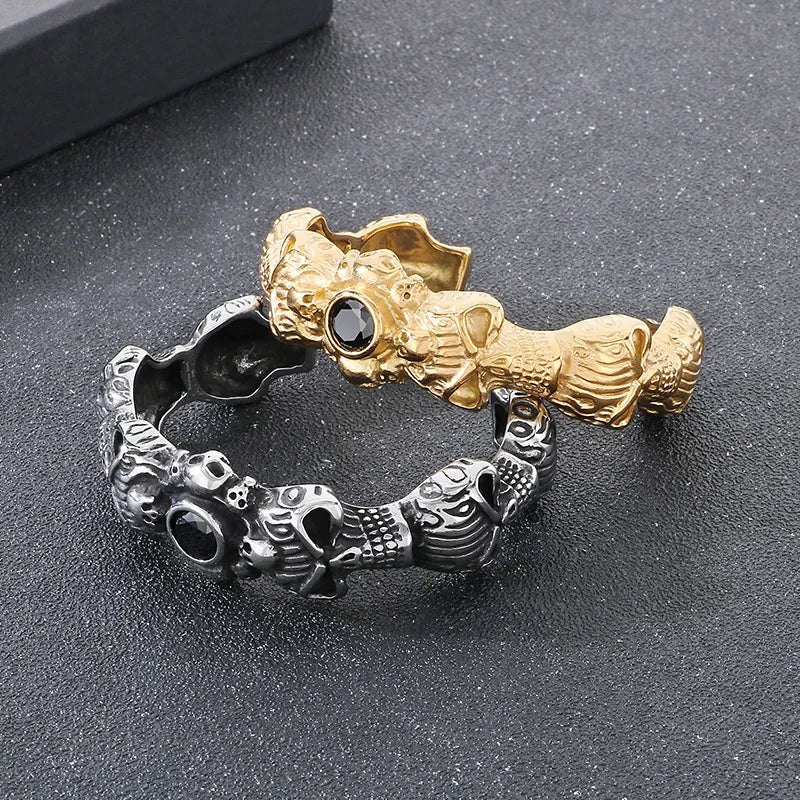 KALEN Men Punk Stainless Steel Fashion Bracelets & Bangles Skull Charm Open Cuff Charm Bracelet