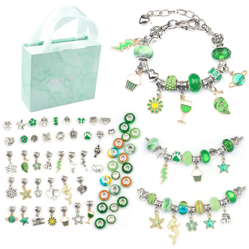 Wholesale 66PCS/Set Cartoon Kids DIY Bracelet Set with Jewelry Gift Box Fantasy Girls Charms Bracelet Making Kit Colorful